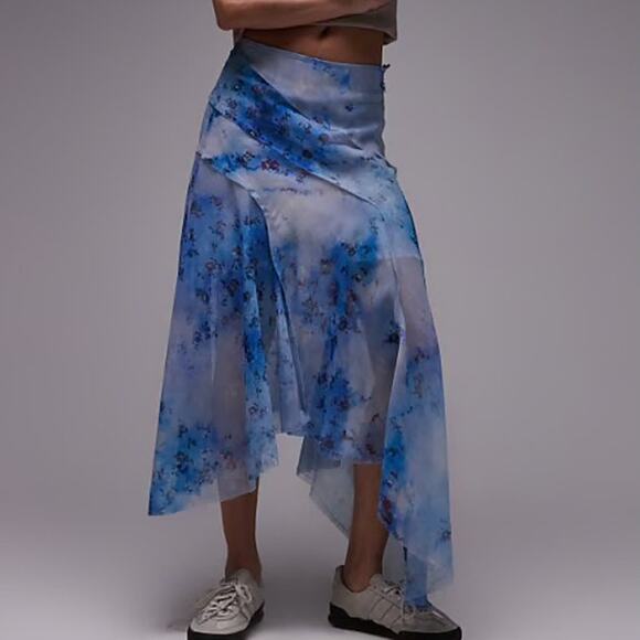 Topshop Floral Asymmetric Midi Skirt - Size 4 - Picture 1 of 8